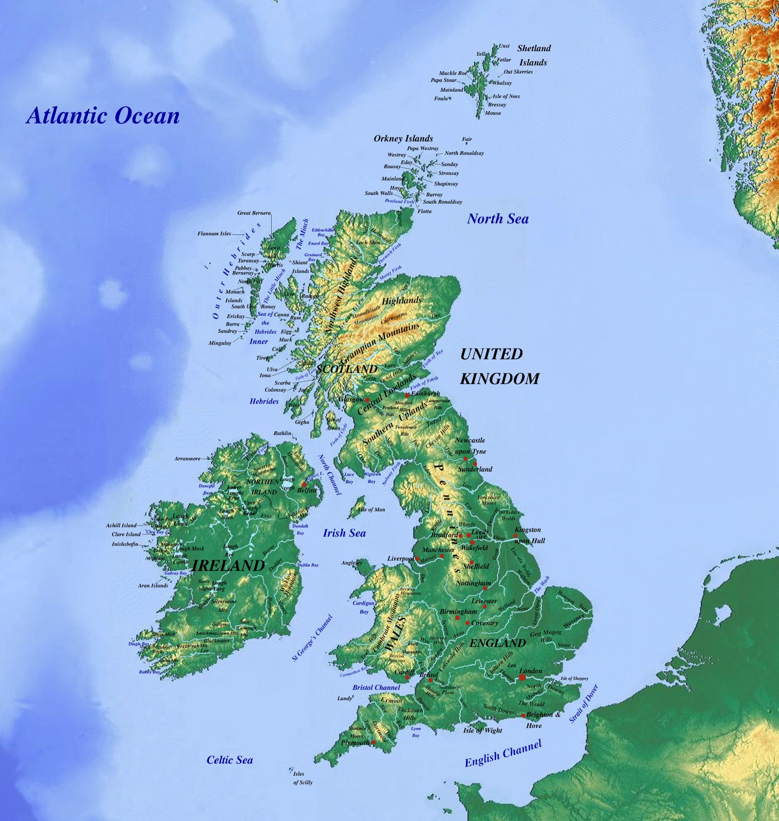 Physical Topography Map of the United Kingdom